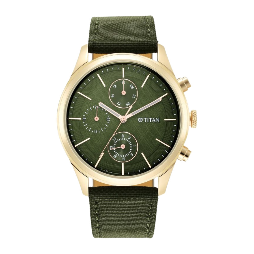 Titan Neo Splash Green Dial Quartz Analog with Date Fabric Strap watch for Men NR1805WP01