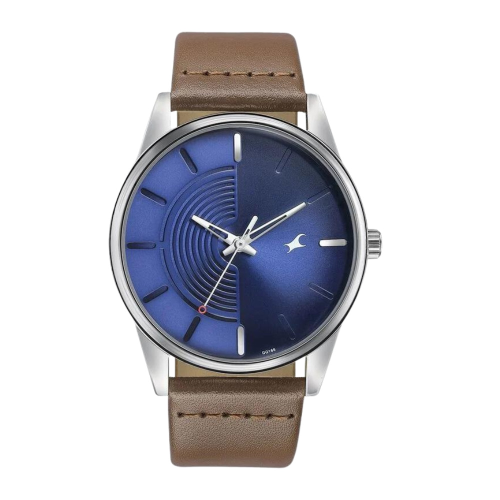 Fastrack Stunnerse Quartz Analog Blue Dial Leather Strap Watch for Guys 3305SL01