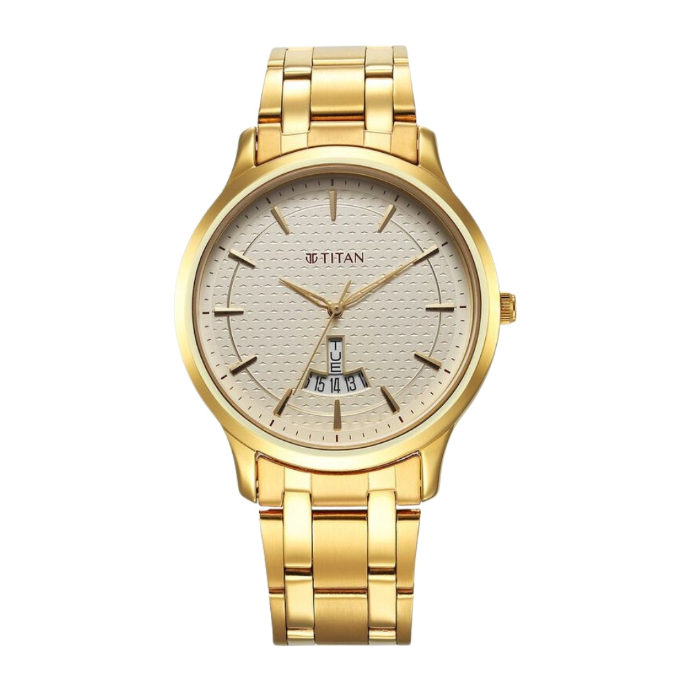 Titan Karishma Quartz Analog Champagne Dial Stainless Steel Strap Watch for Men 1825YM12