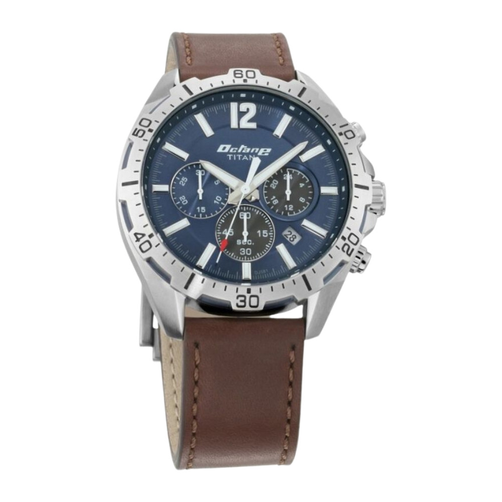 Titan Octane Blue Chronograph Leather Strap watch for Men NR90108KL02