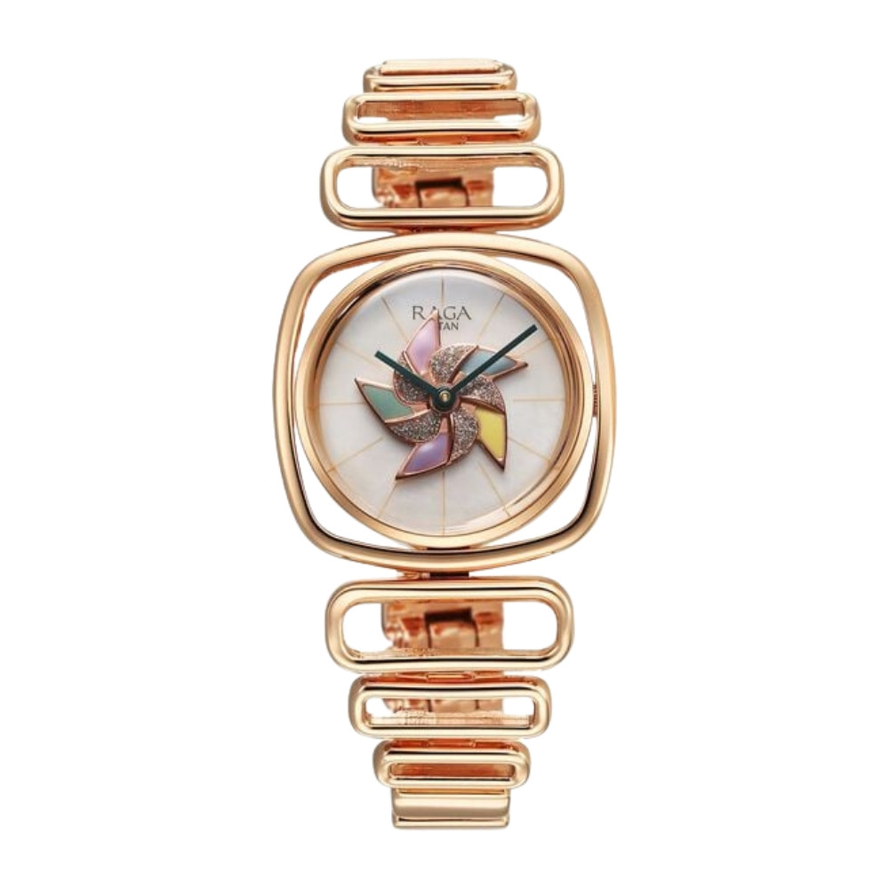Titan Raga Memoirs Quartz Analog Mother of Pearl Dial With Rose Gold Color Metal Strap Watch For Women 95256WM01