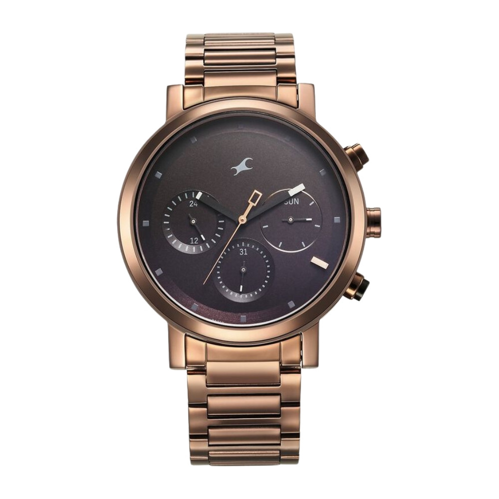 Fastrack Tick Tock Quartz Analog Black Dial With Brown Stainless steel Strap Watch for Guys (3287KM07)