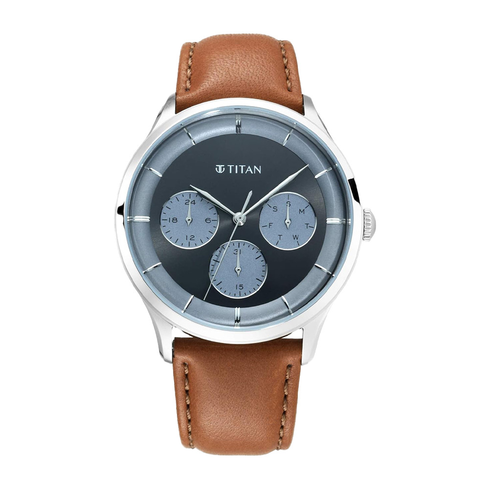 Titan Light Leathers Black Dial Multi Leather Strap watch for Men NQ90125SL01