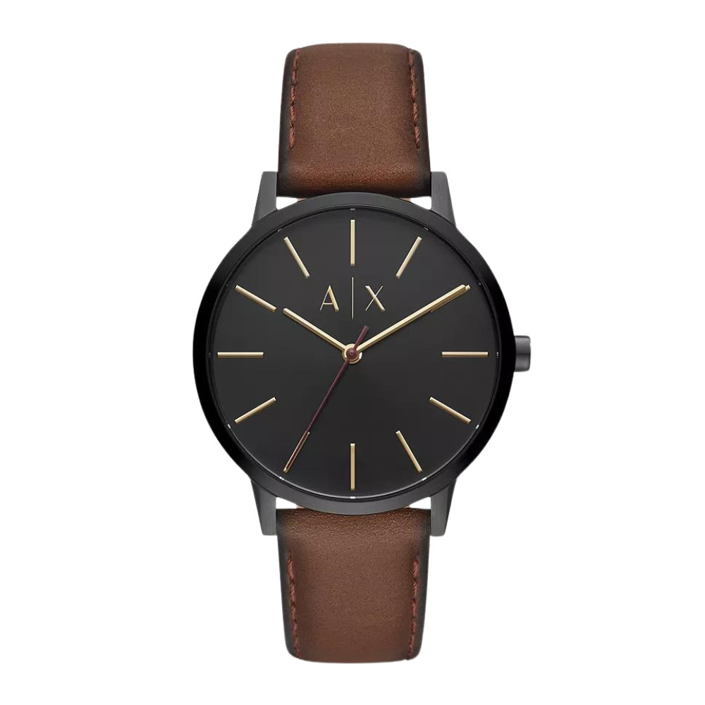 Armani Exchange Three-Hand Brown Leather Watch AX2706