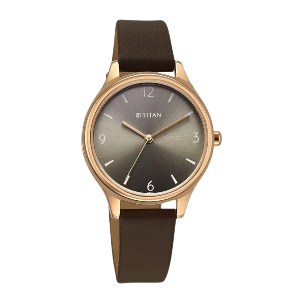 Titan Neo Quartz Analog Grey Dial Brown Leather Strap Watch For Women (2781WL02)
