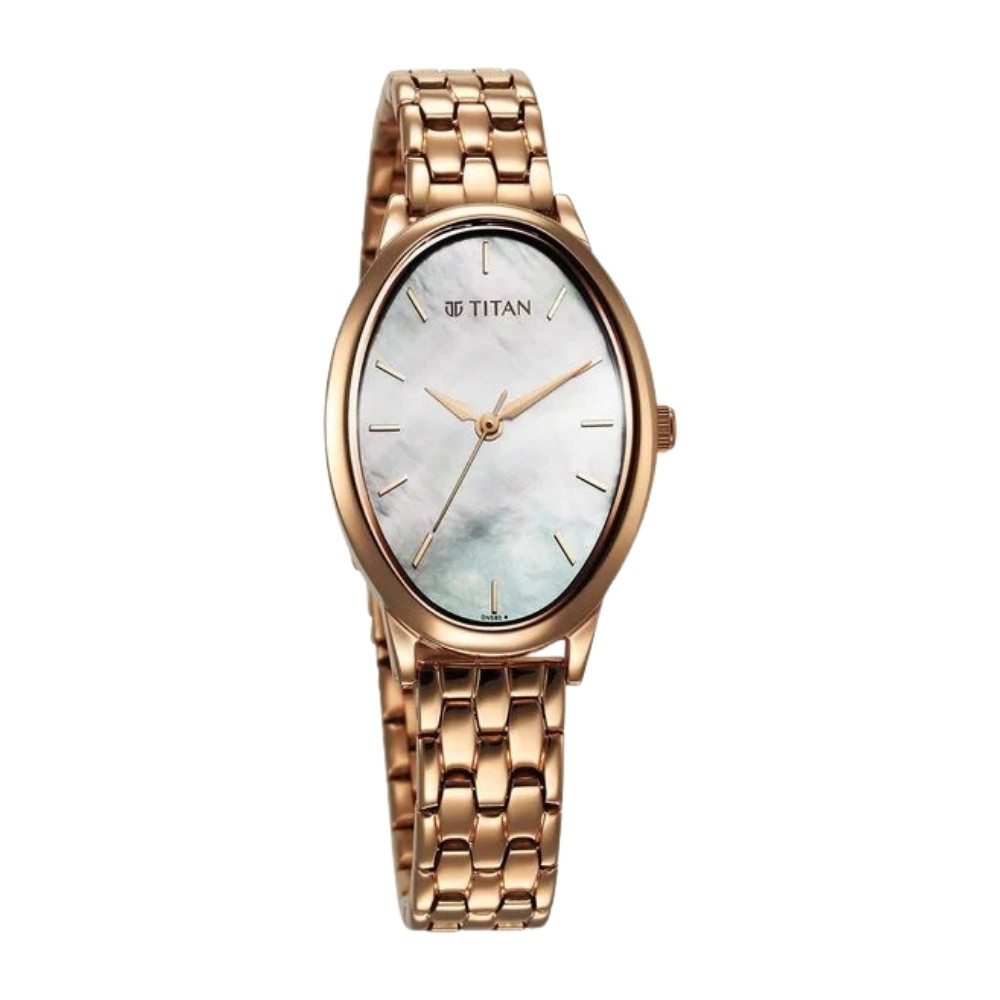 Titan Secluded Quartz Analog Mother Of Pearl Dial Stainless Steel Strap Watch For Women 2707WM01