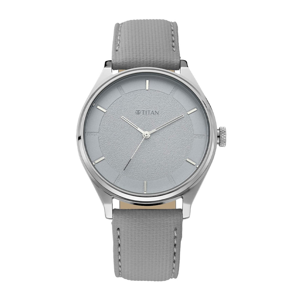 Titan Workwear Watch with Grey Dial & Leather Strap NR1802SL12