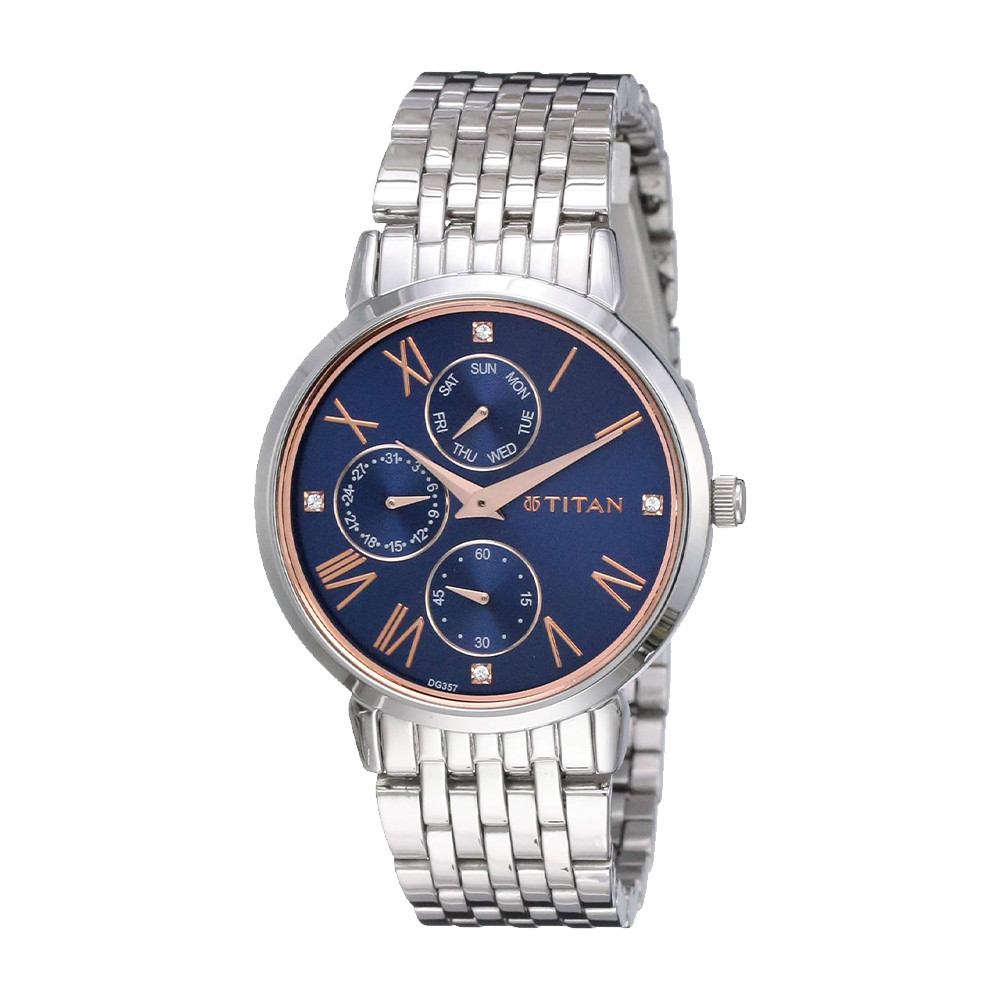 Titan Workwear Blue Dial Women Watch With Stainless Steel Strap NR2569SM01