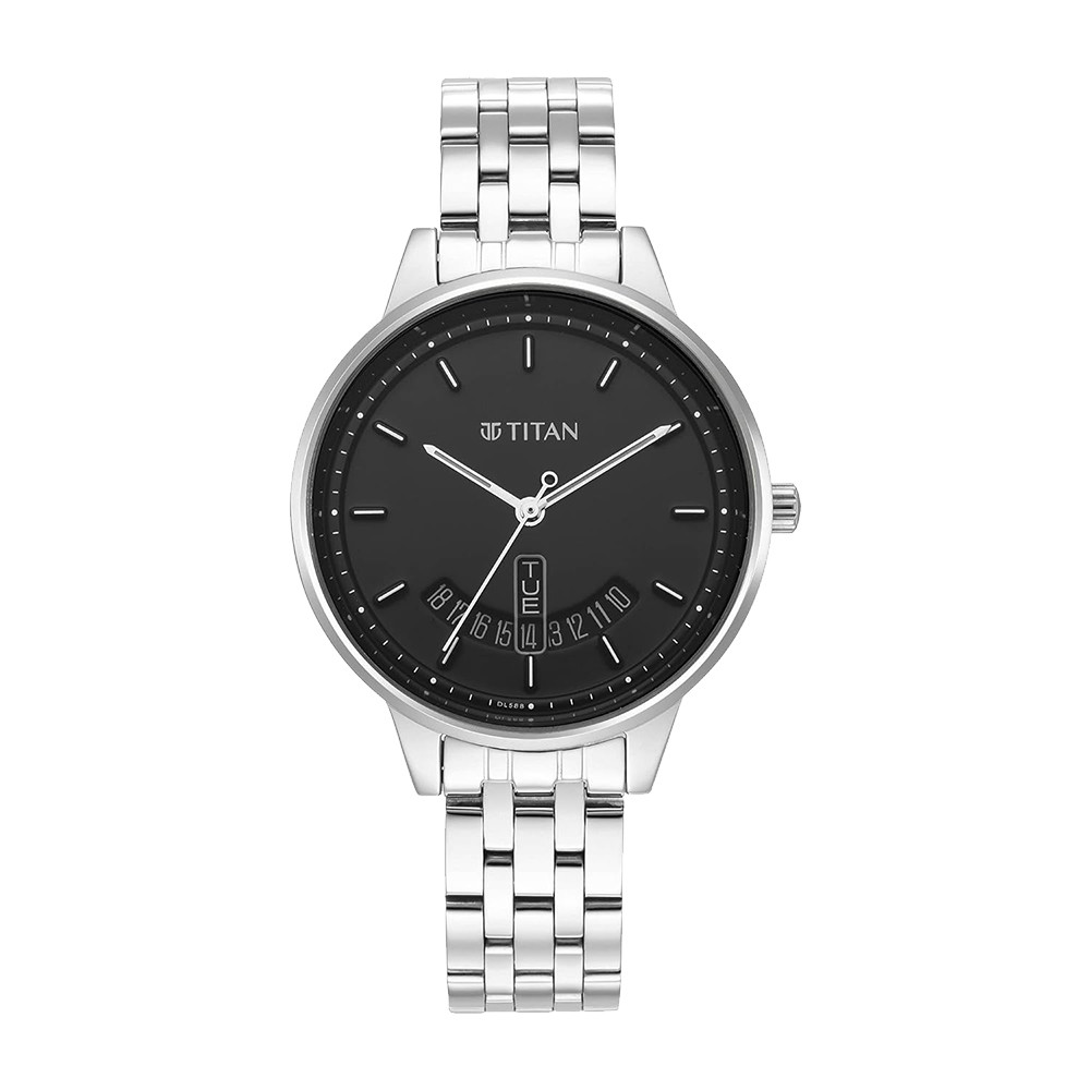 Titan Workwear Black Dial Women Watch With Stainless Steel Strap NR2648SM03
