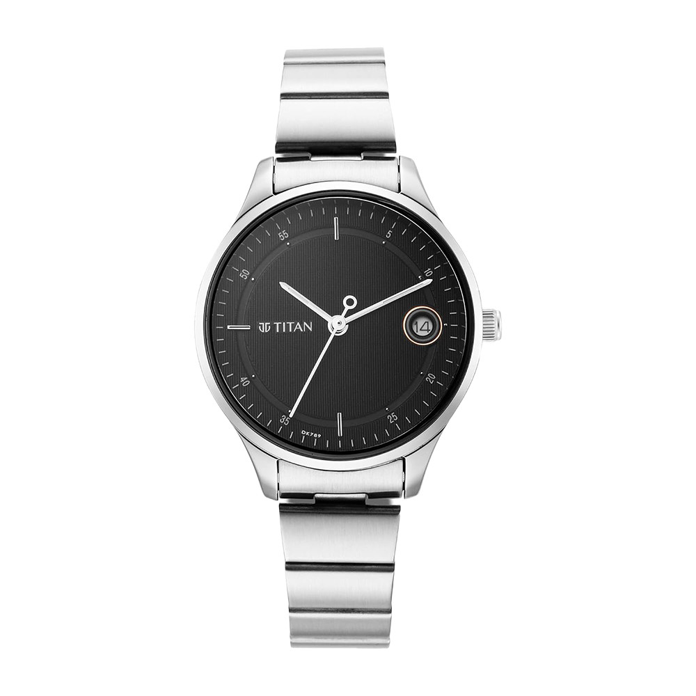 Titan Workwear Black Dial Women Watch With Stainless Steel Strap NR2649SM01