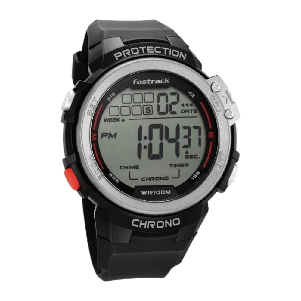 Fastrack Digital Dial Black Silicone Strap Watch For Guys (38068PP01)