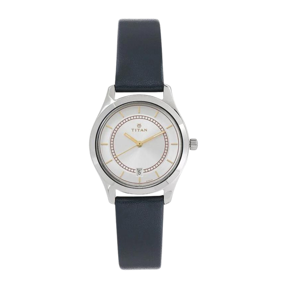 Titan Workwear White Dial Analog with Date Leather Strap watch for Women NN2596SL01