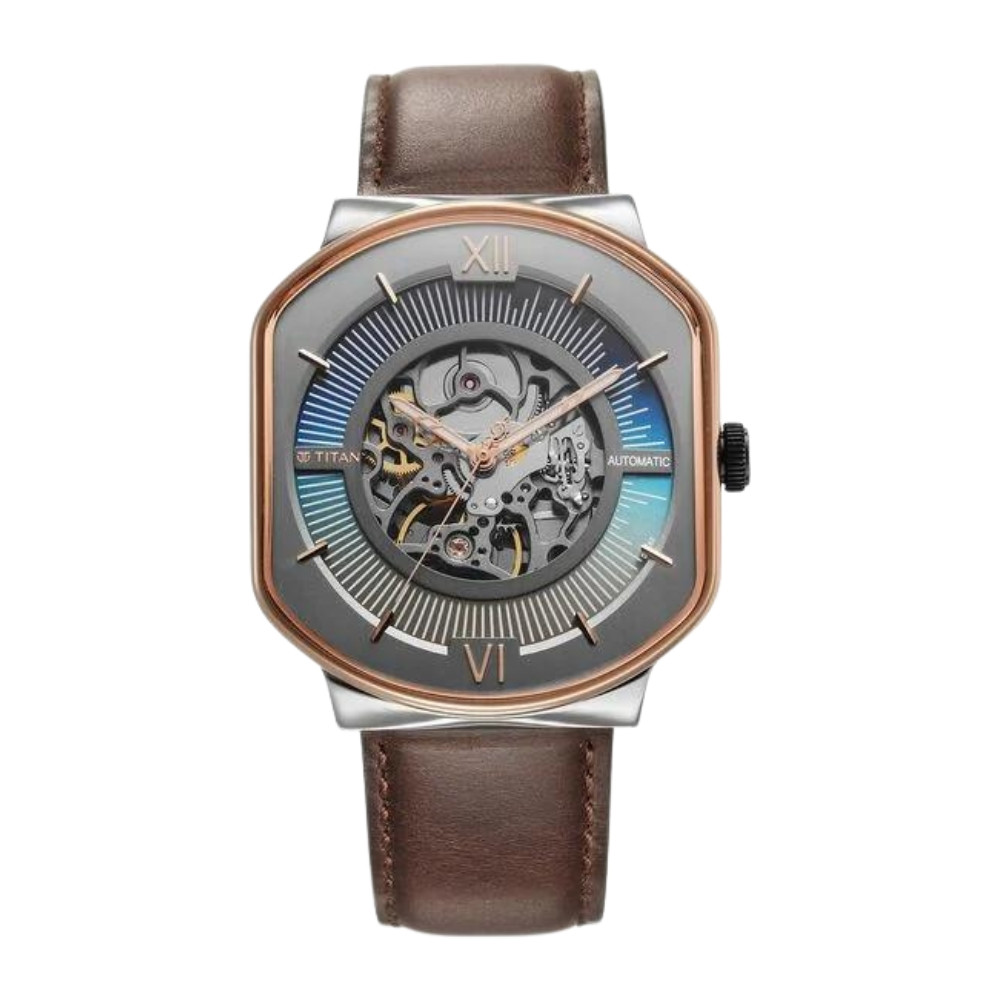 Titan Techno Beats Anthracite Dial Automatic Leather Strap watch for Men NS1893KL01