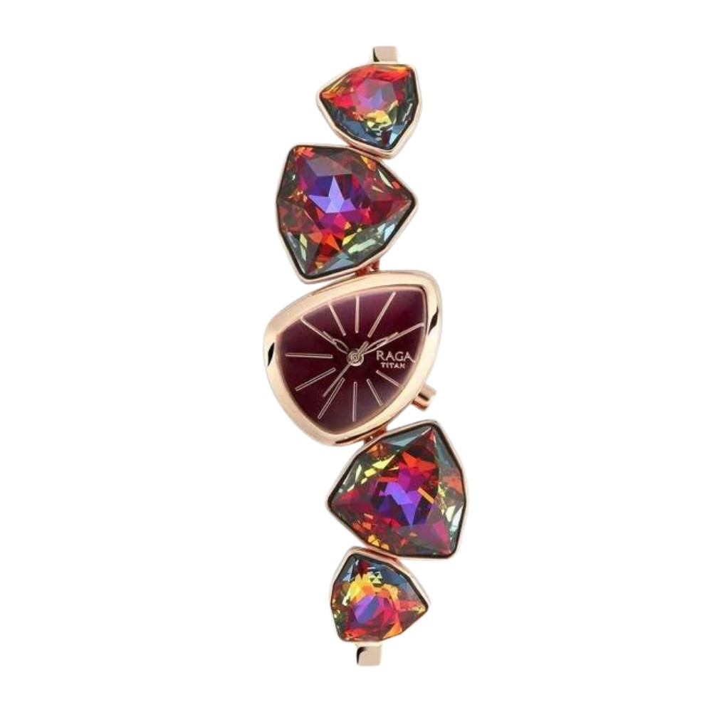 Titan Raga I Am Maroon Dial Women Watch With Metal Strap NS95095WM02F