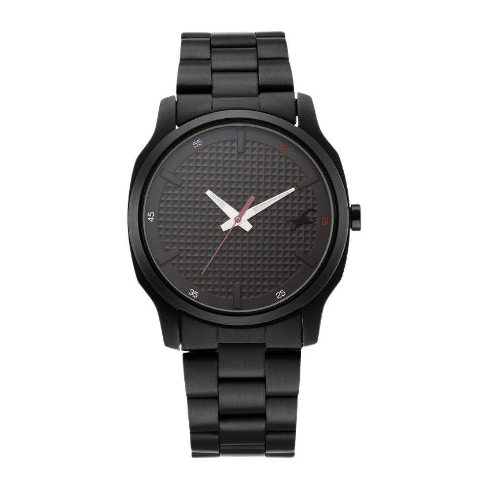 Fastrack Stunners Quartz Analog Black Dial Metal Strap Watch for Guys NR3255NM01