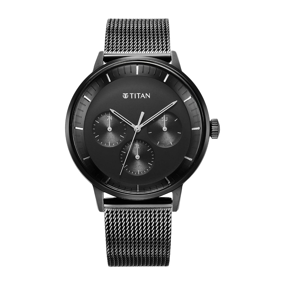 Titan Modern Classics Black Dial Multi Stainless Steel Strap watch for Men 94006NM01