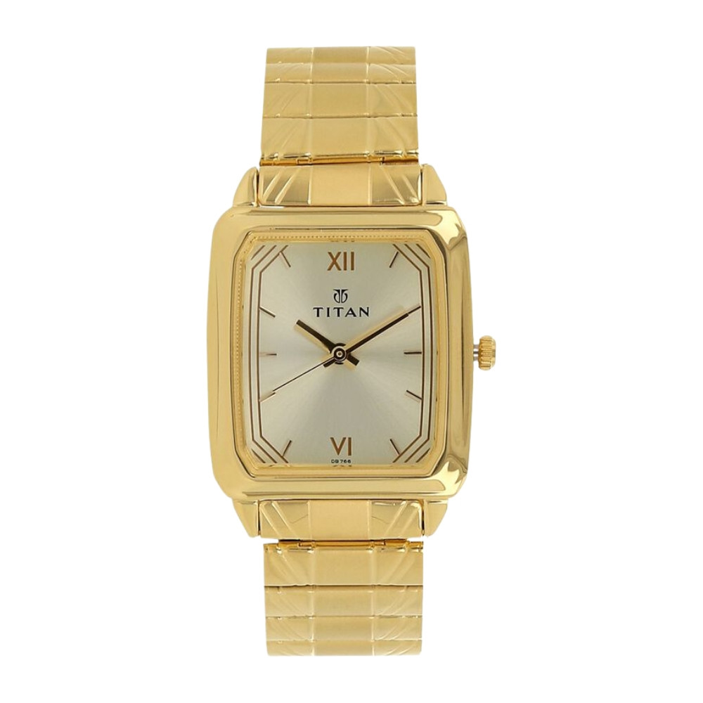 Titan Quartz Analog Champagne Dial Stainless Steel Strap Watch for Men NJ1581YM02C