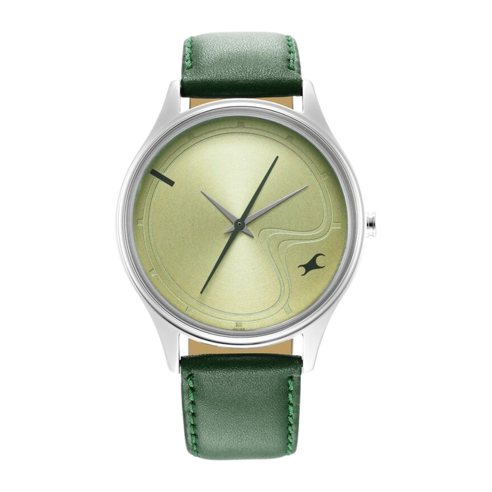 Fastrack Stunners Green Dial Leather Strap Watch for Guys NR3290SL02