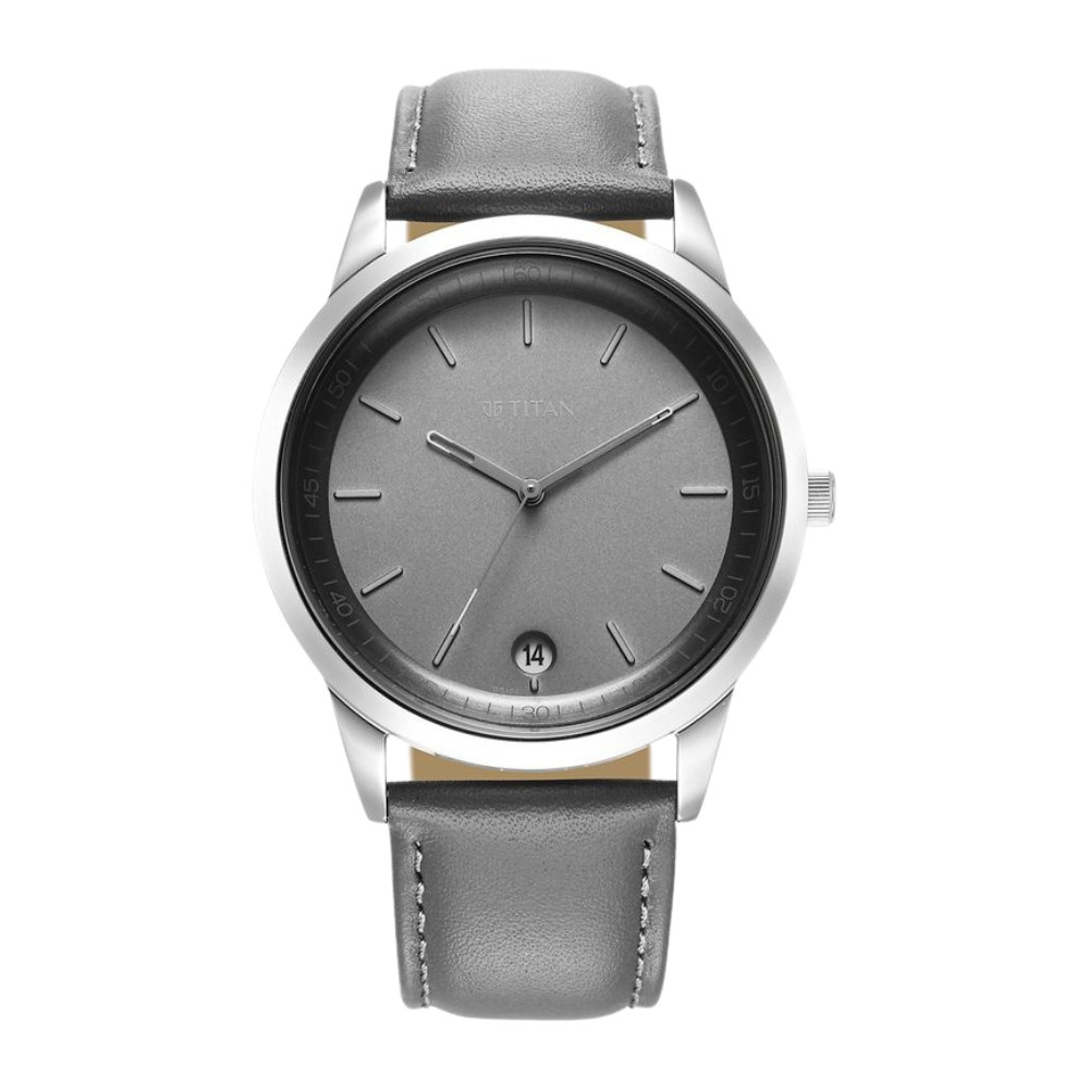 Titan Wrist Wit Quartz Analog with Date Grey Dial Leather Strap Watch for Men 1806SL13