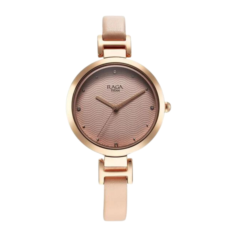 Titan Raga Memoirs Quartz Analog Pink Dial With Pink Color Leather Strap Watch For Women 2752WL01