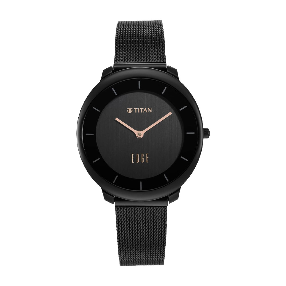 Titan Edge Black Dial Analog Stainless Steel Strap Watch for Women NR2677NM01