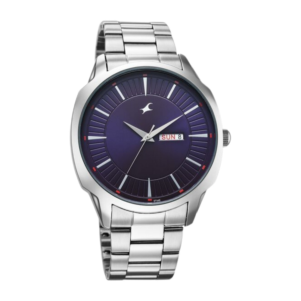 Fastrack Stunners Quartz Analog Purple Dial Silver Stainless Steel Strap Watch For Guys 38213SM02