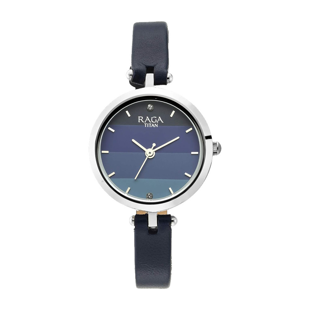 Titan Raga Viva Blue Dial Analog Leather Strap watch for Women NR2606SL02