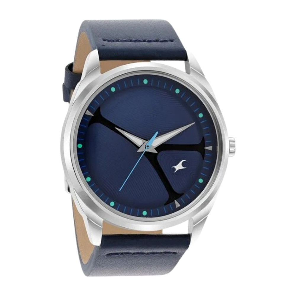 Fastrack MetaWe Quartz Analog Blue Dial Leather Strap Watch For Guys 3273SL03