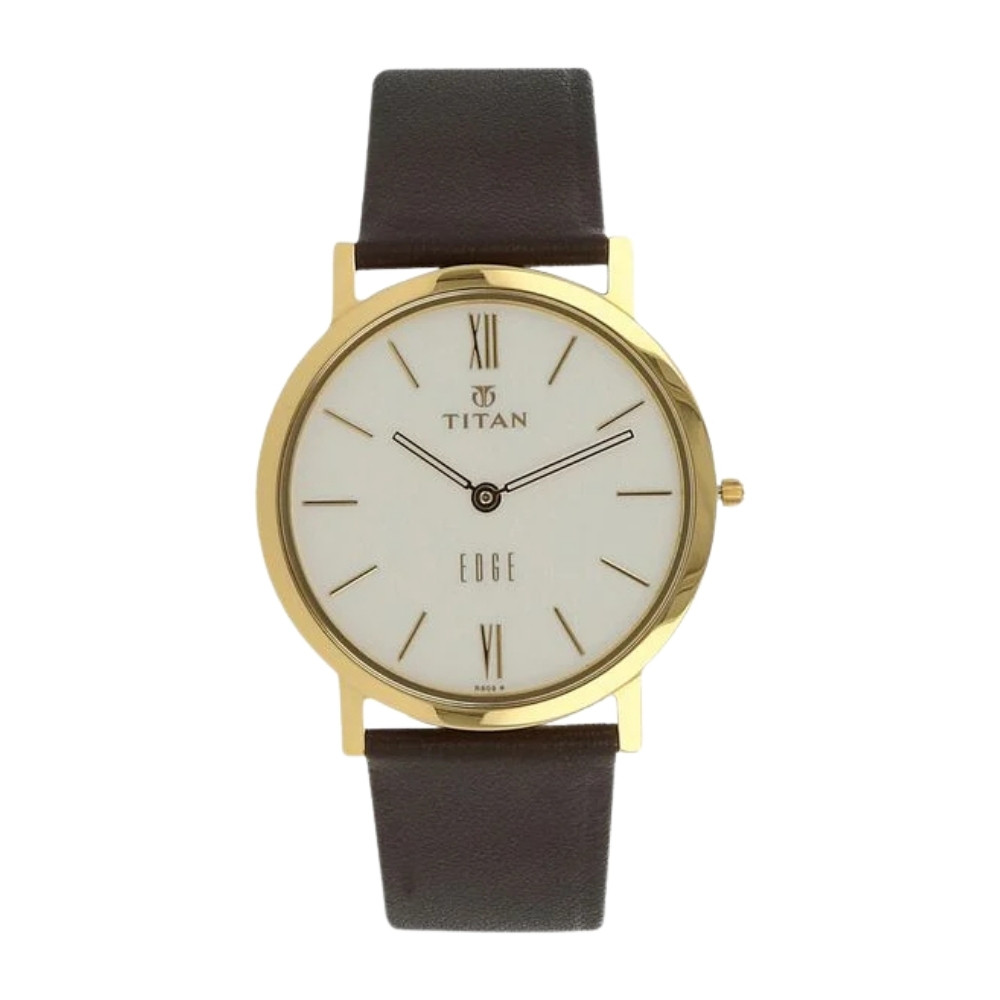 Titan Edge Quartz Analog White Dial Brown Leather Strap Watch For Men NT679YL01