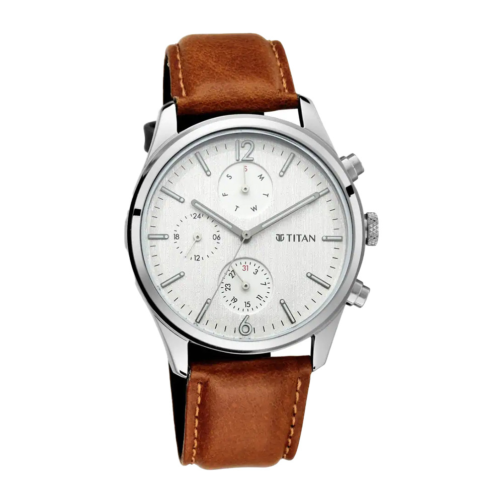 Titan Workwear Watch with White Dial & Leather Strap NR1805SL04