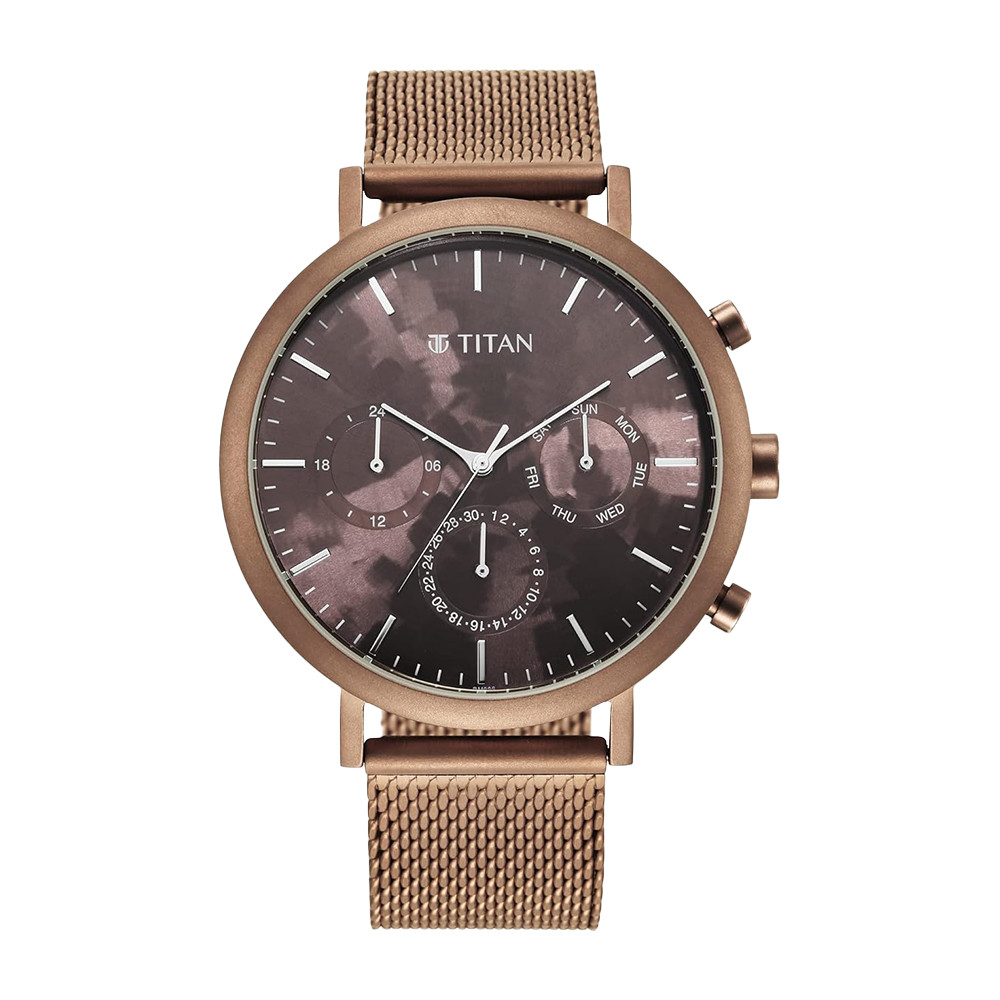 Titan Purple Brown Dial Analog with Day and Date Stainless Steel Strap watch for Men 90144QM02