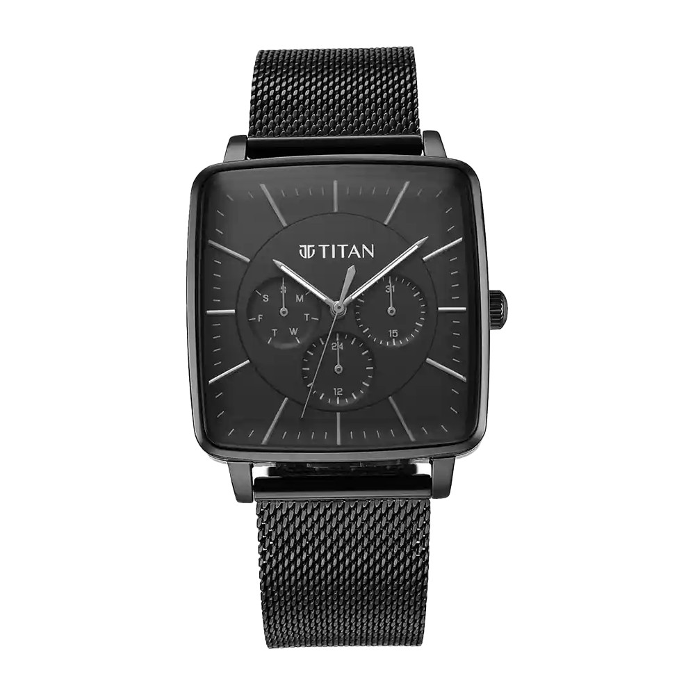 Titan Avant Garde Black Dial Stainless Steel Strap Watch 90147NM01
