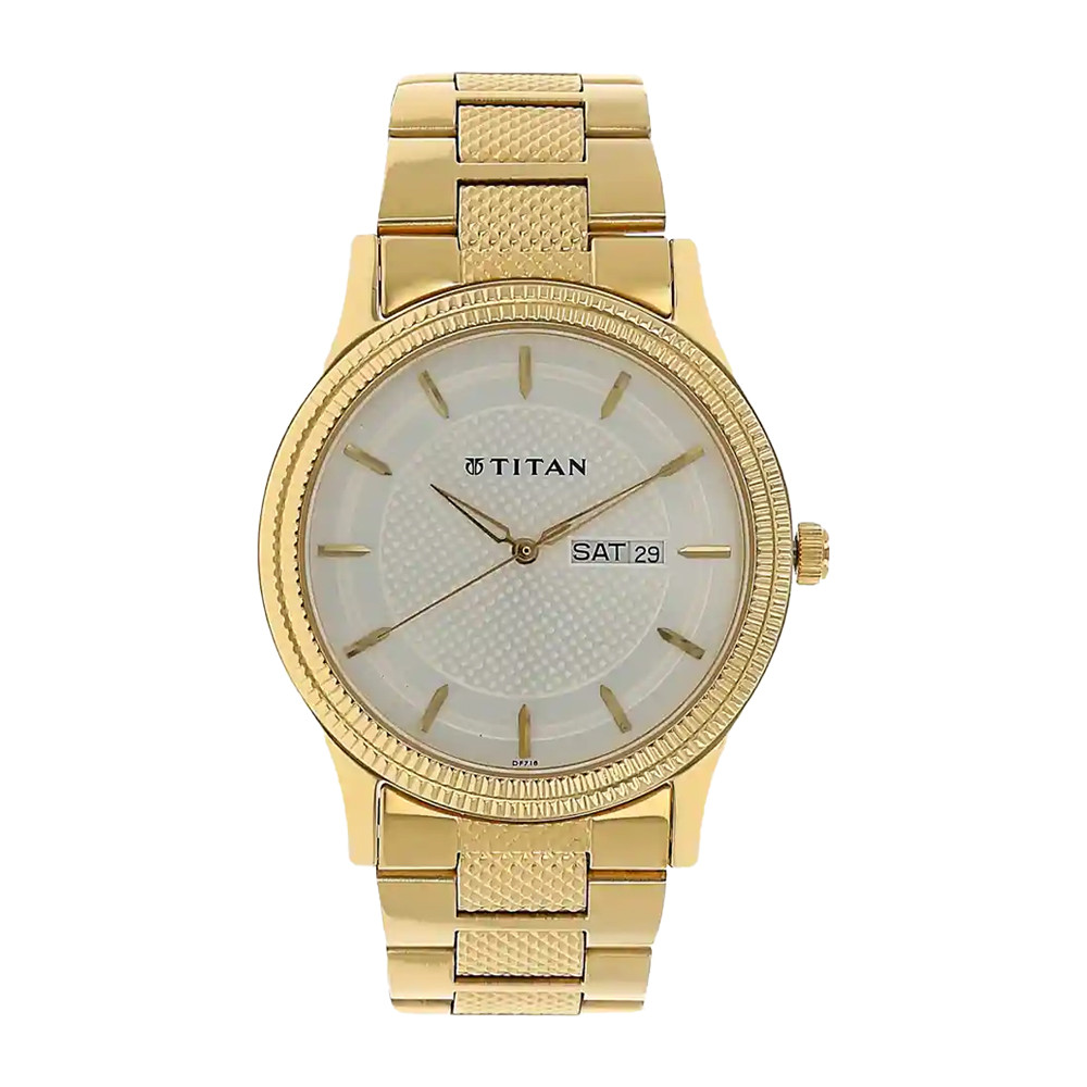 Titan Quartz Analog with Day and Date Silver Dial Stainless Steel Strap Watch for Men NL1650YM05