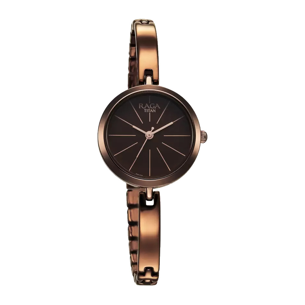 Titan Raga Viva Quartz Analog Brown Dial Brown Metal Strap Watch for Women 2606QM03