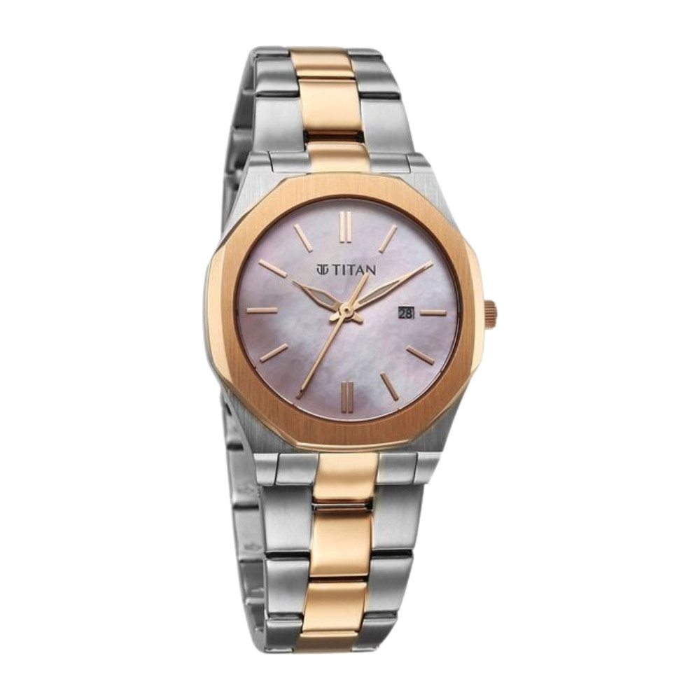 Titan Workday Wonders Quartz Analog with Date Pink Mother Of Pearl Dial Stainless Steel Strap Watch For Women 95295KM01