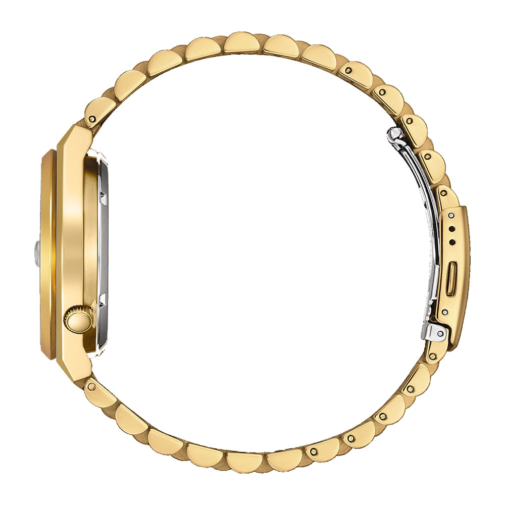 Boccia Titanium 3657-05 - Chique Herenhorloge Met Goudkleurige Vierkant Ronde Kast En Schakelband Groene Wijzerplaat Diameter 37 Mm