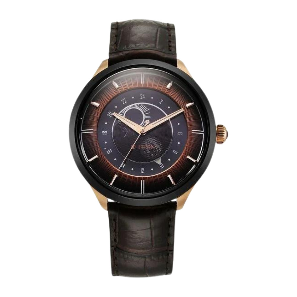 Titan Luna Sun Moon Phase in Seinna Brown - Stellar Edition 10028KL02