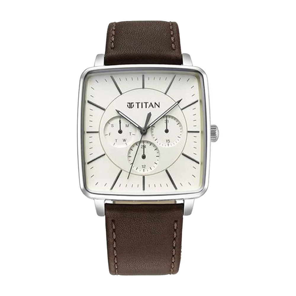 Titan Avant Garde Silver Dial Leather Strap Watch NR90147SL01