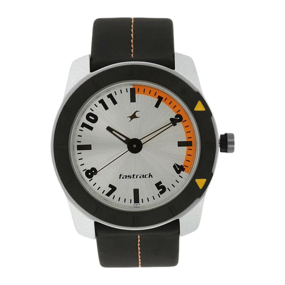 Fastrack Quartz Analog Silver Dial Leather Strap Watch for Guys NR3015AL01