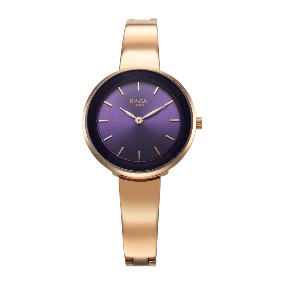 Titan Raga Showstopper Quartz Analog Purple Dial Metal Strap Watch for Women 95276WM01