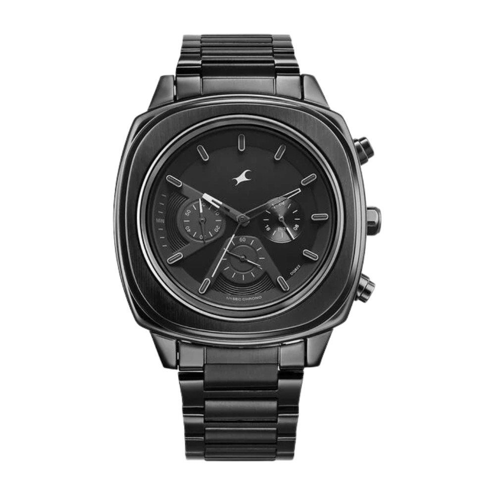 Fastrack Kronos Chronograph Black Dial Black Stainless Steel Strap Watch For Guys 3319NM01