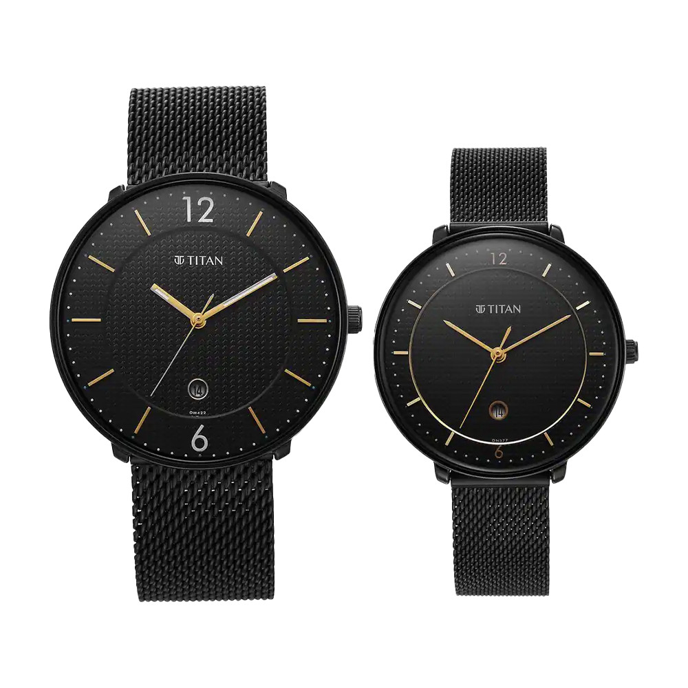 Titan Bandhan Black Dial Stainless Steel Strap Watches for Pair 18492651NM01P