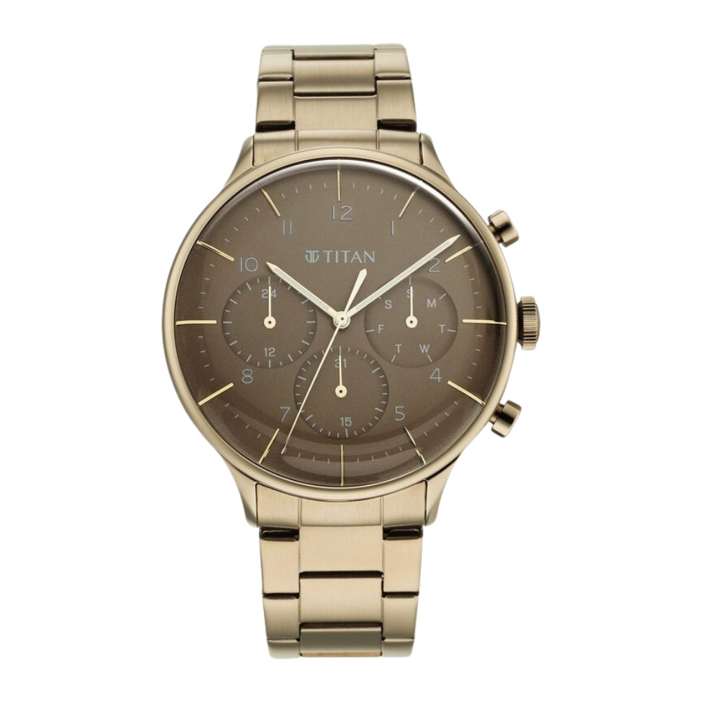 Titan Urban Magic Brown Dial Multial Stainless Steel Strap watch for Men NR90102QM02