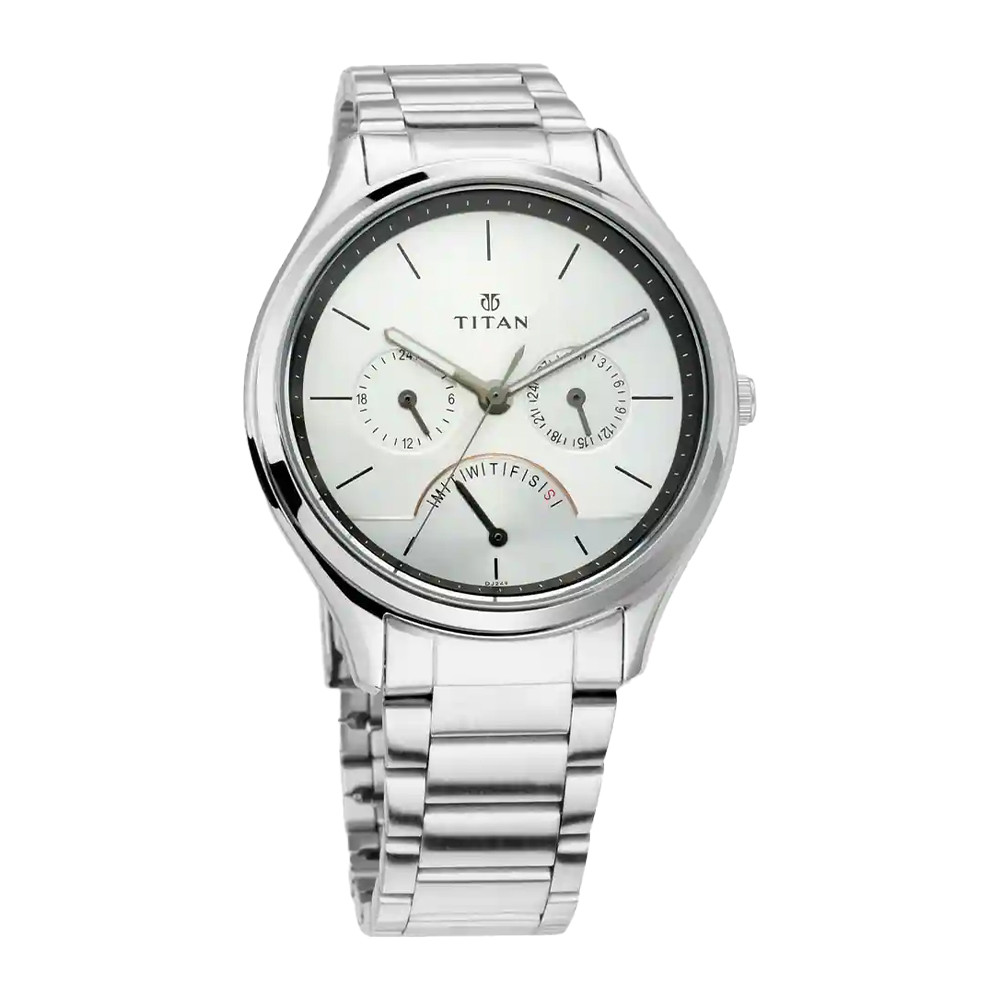 Titan Workwear Watch with Silver Dial & Stainless Steel Strap NQ1803SM01