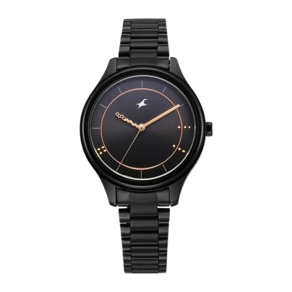 Fastrack Stunners Quartz Analog Black Dial Black Metal Strap Watch For Girls 6296NM01