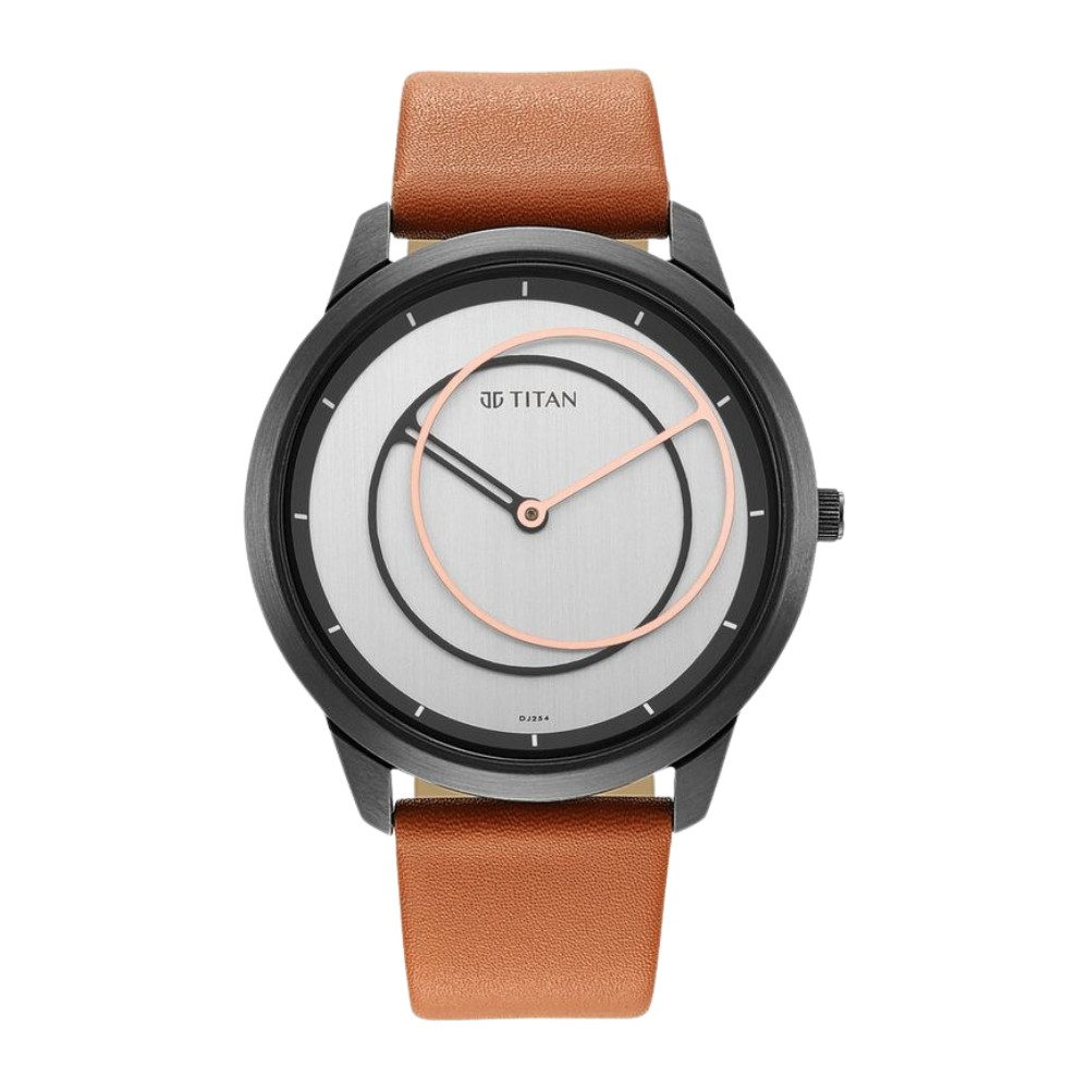 Titan Geometrix Silver Dial Analog Leather Strap watch for Men NR1801QL01