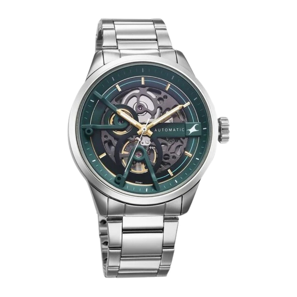 Fastrack Automatics Green Dial Silver Metal Strap Automatic Watch ForGuys (3318SM01)