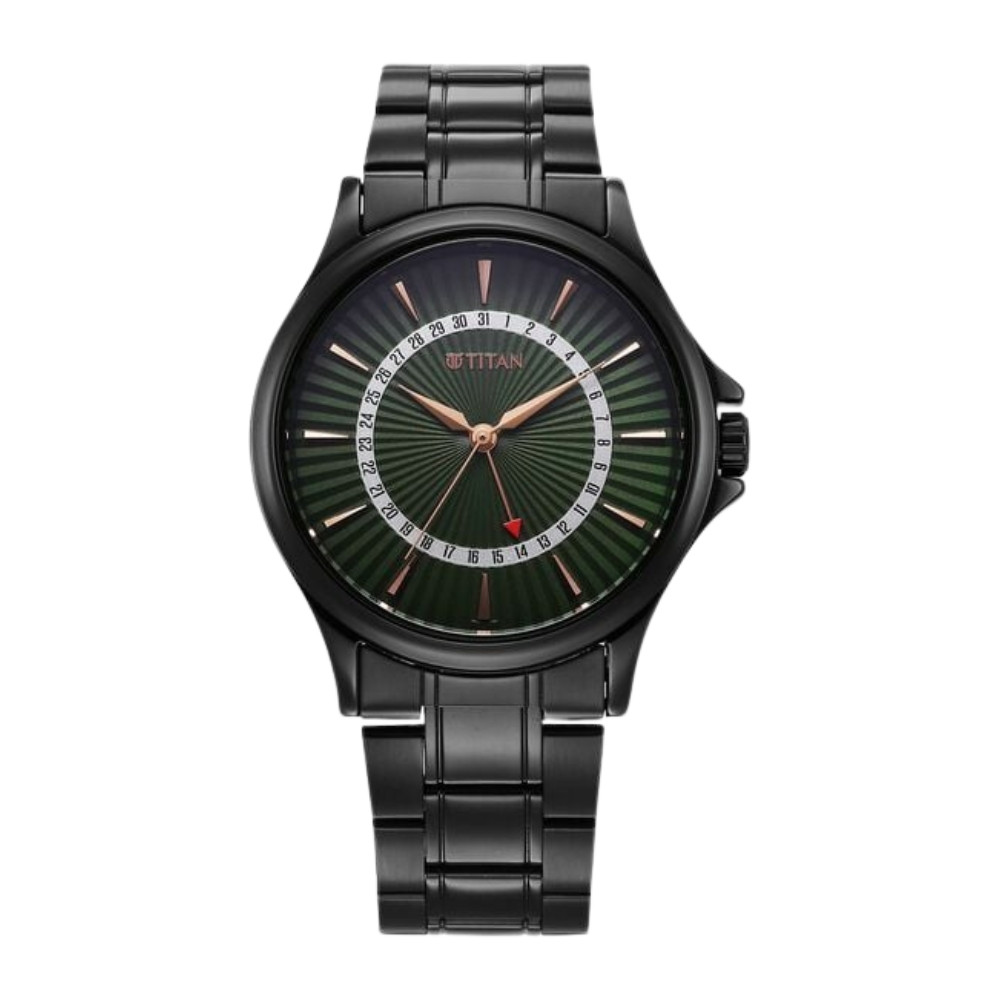Titan Karishma Quartz Analog with Date Green Dial Stainless Steel Strap Watch For Men 10038NM01