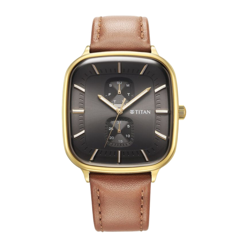 Titan Avant Garde Anthracite Dial Quartz Multifunction Leather Strap watch for Men 90178YL01