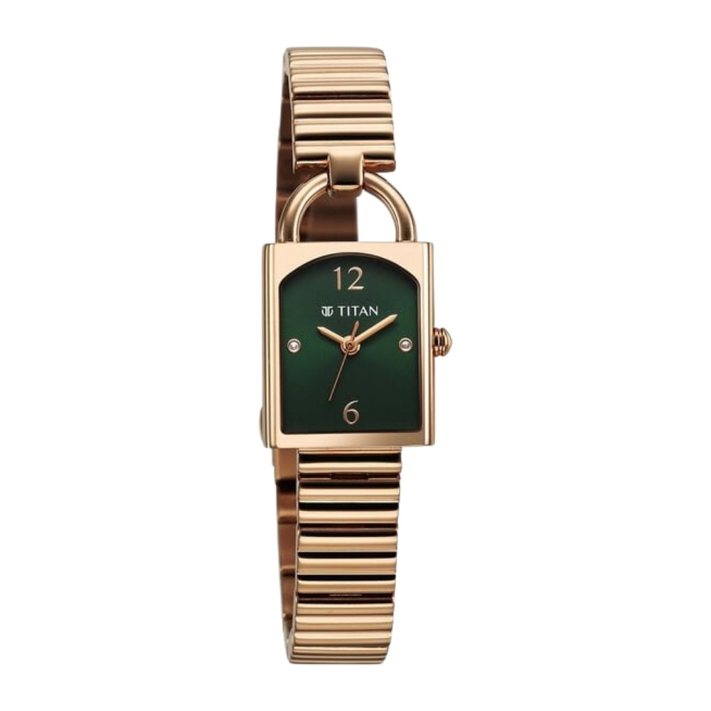 Titan Metro Quartz Analog Green Dial Stainless Steel Strap Watch For Women 95303WM01